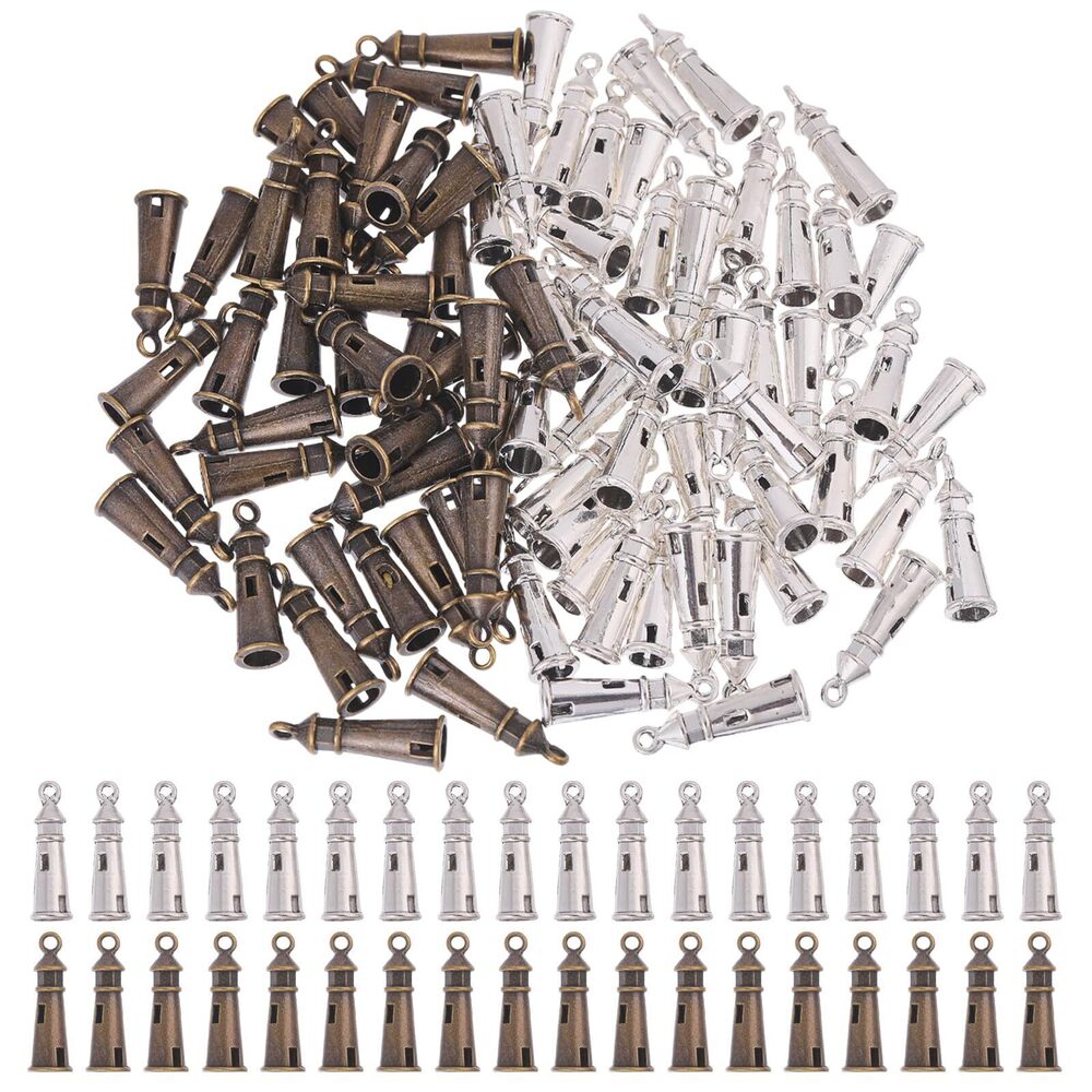 8549 100 pcs 2 Colors Lighthouse Shaped Charms Tower Pendants Vintage